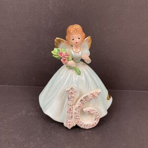 Vintage Josef Originals Sweet 16 Birthday Porcelain Angel in Blue Dress w/Roses